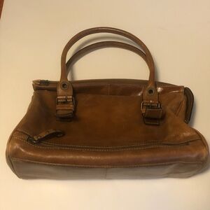 DANIER Cognac Brown Genuine Leather Double Handle Bag Purse handbag Authentic